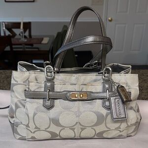 Coach Silver and Cream Signature purse